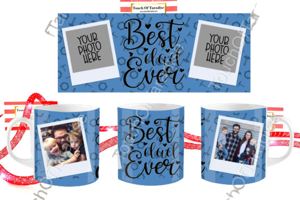 Personalized 15 ounce “Best Dad Ever” Ceramic Mug with TWO of your favorite pictures!