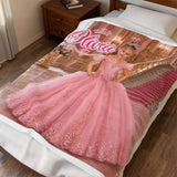 Personalized Velveteen Plush Blanket — Custom Child Portrait as Princess/Mermaid/Superhero with Name