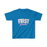 First Grade Kids T‑Shirt — Pastel 'FIRST grade' Back-to-School Tee