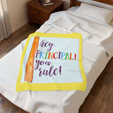 Velveteen Plush Blanket — "Hey Principal! You Rule" Colorful Ruler Design, Gift for School Principals