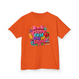 Kids Tee — "Happy First Day of School" Colorful Back-to-School Shirt