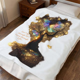 Velveteen Plush Blanket — Inspirational Butterfly Tree Throw with "Don't go through life. Grow through life." Quote