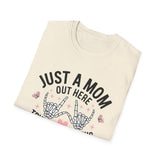 'Just a Mom Out Here Trying Not to Raise Assholes' T-Shirt — Funny Mom Tee