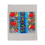 Teacher Velveteen Plush Blanket — Colorful Pop Art Hearts, Pencils & Leopard Throw
