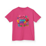 Kids Tee — "Happy First Day of School" Colorful Back-to-School Shirt
