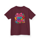 Kids Tee — "Happy First Day of School" Colorful Back-to-School Shirt