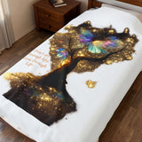 Velveteen Plush Blanket — Inspirational Butterfly Tree Throw with "Don't go through life. Grow through life." Quote