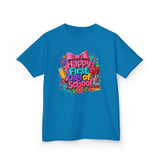 Kids Tee — "Happy First Day of School" Colorful Back-to-School Shirt
