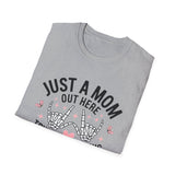 'Just a Mom Out Here Trying Not to Raise Assholes' T-Shirt — Funny Mom Tee