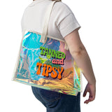 Holographic Beach Tote Bag — "Tanned and Tipsy"