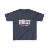 First Grade Kids T‑Shirt — Pastel 'FIRST grade' Back-to-School Tee