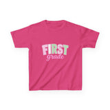 First Grade Kids T‑Shirt — Pastel 'FIRST grade' Back-to-School Tee
