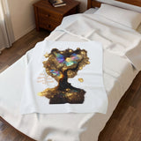 Velveteen Plush Blanket — Inspirational Butterfly Tree Throw with "Don't go through life. Grow through life." Quote