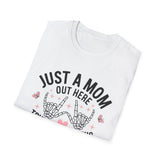 'Just a Mom Out Here Trying Not to Raise Assholes' T-Shirt — Funny Mom Tee