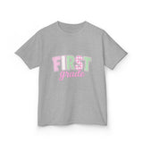 First Grade Kids T‑Shirt — Pastel 'FIRST grade' Back-to-School Tee