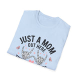 'Just a Mom Out Here Trying Not to Raise Assholes' T-Shirt — Funny Mom Tee