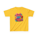 Kids Tee — "Happy First Day of School" Colorful Back-to-School Shirt