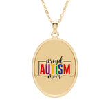 Autism Awareness Oval Pendant Necklace — "Proud" Colorful Word Jewelry