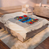 Teacher Velveteen Plush Blanket — Colorful Pop Art Hearts, Pencils & Leopard Throw