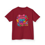 Kids Tee — "Happy First Day of School" Colorful Back-to-School Shirt