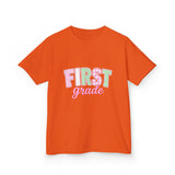 First Grade Kids T‑Shirt — Pastel 'FIRST grade' Back-to-School Tee
