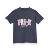 Pre-K Kids Tee — Pink Striped "PRE-K" Back to School Shirt