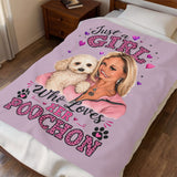 Velveteen Plush Blanket — "Just a Girl Who Loves Her Poochon" Personalized Photo Dog Lover Throw MUST MESSAGE ME DIRECTLY TO ORDER. DO NOT ORDER FROM WEBSITE PLEASE