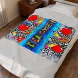 Teacher Velveteen Plush Blanket — Colorful Pop Art Hearts, Pencils & Leopard Throw