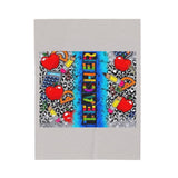 Teacher Velveteen Plush Blanket — Colorful Pop Art Hearts, Pencils & Leopard Throw