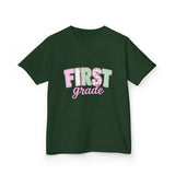 First Grade Kids T‑Shirt — Pastel 'FIRST grade' Back-to-School Tee