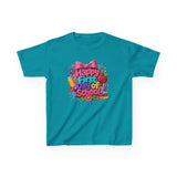 Kids Tee — "Happy First Day of School" Colorful Back-to-School Shirt