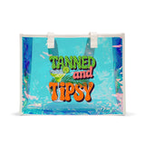 Holographic Beach Tote Bag — "Tanned and Tipsy"