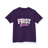 First Grade Kids T‑Shirt — Pastel 'FIRST grade' Back-to-School Tee