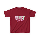 First Grade Kids T‑Shirt — Pastel 'FIRST grade' Back-to-School Tee