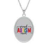 Autism Awareness Oval Pendant Necklace — "Proud" Colorful Word Jewelry