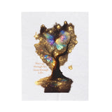 Velveteen Plush Blanket — Inspirational Butterfly Tree Throw with "Don't go through life. Grow through life." Quote