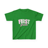 First Grade Kids T‑Shirt — Pastel 'FIRST grade' Back-to-School Tee