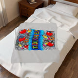 Teacher Velveteen Plush Blanket — Colorful Pop Art Hearts, Pencils & Leopard Throw