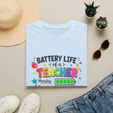 Teacher Battery Life T-Shirt — Cute Colorful Weekday Energy Graphic Tee
