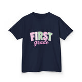 First Grade Kids T‑Shirt — Pastel 'FIRST grade' Back-to-School Tee