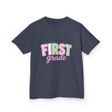 First Grade Kids T‑Shirt — Pastel 'FIRST grade' Back-to-School Tee