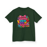 Kids Tee — "Happy First Day of School" Colorful Back-to-School Shirt
