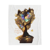 Velveteen Plush Blanket — Inspirational Butterfly Tree Throw with "Don't go through life. Grow through life." Quote