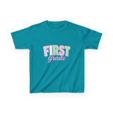 First Grade Kids T‑Shirt — Pastel 'FIRST grade' Back-to-School Tee