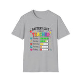Teacher Battery Life T-Shirt — Cute Colorful Weekday Energy Graphic Tee