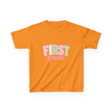 First Grade Kids T‑Shirt — Pastel 'FIRST grade' Back-to-School Tee