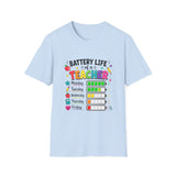 Teacher Battery Life T-Shirt — Cute Colorful Weekday Energy Graphic Tee