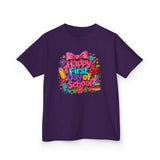 Kids Tee — "Happy First Day of School" Colorful Back-to-School Shirt