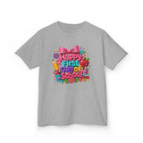 Kids Tee — "Happy First Day of School" Colorful Back-to-School Shirt
