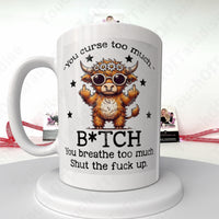 White Coffee Mug with Funny Cow Design